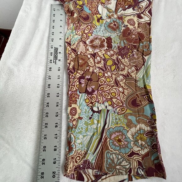 Loco Lindo Womens Floral Print Capri Pants Brown Elastic Waist Lightweight - Picture 10 of 10